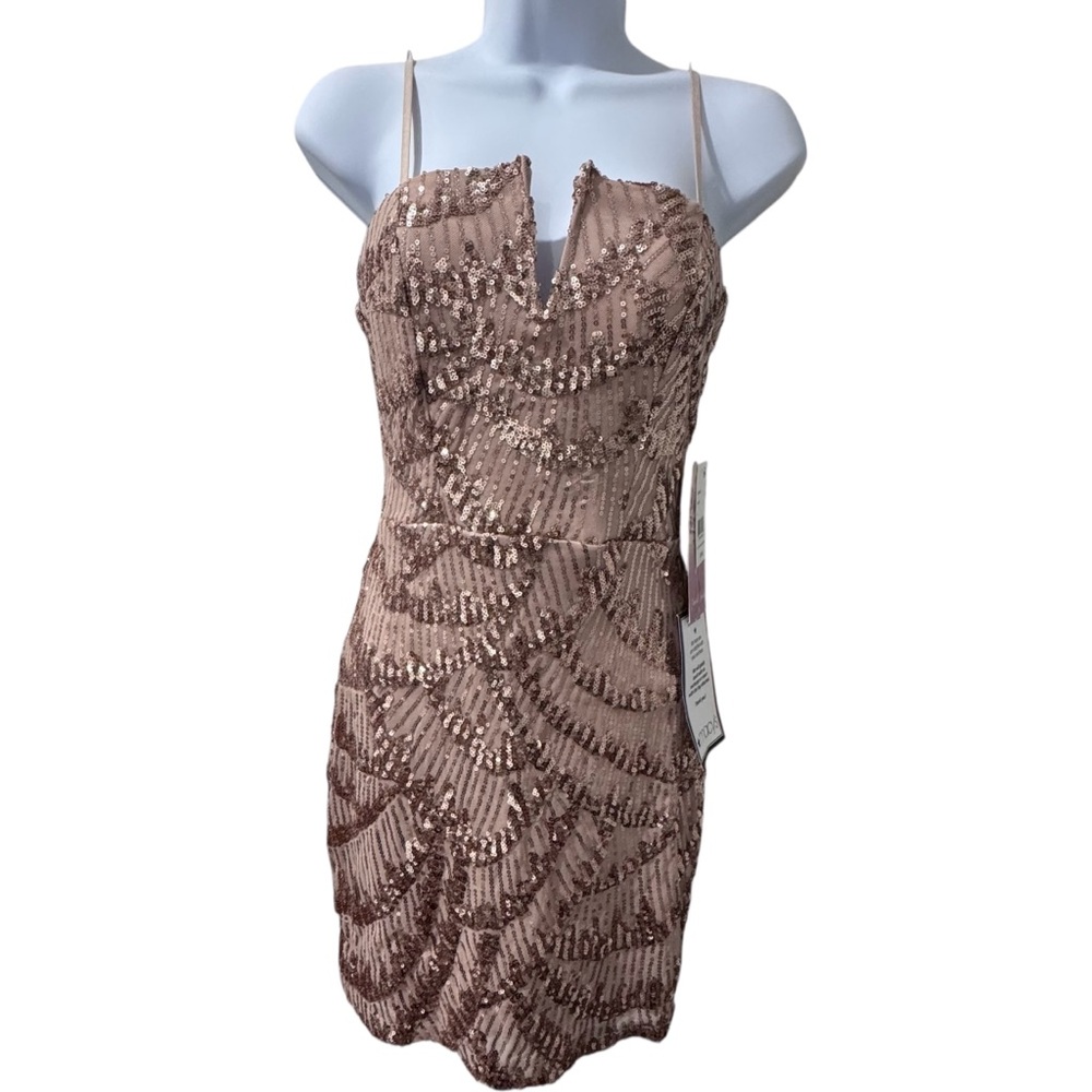 Emerald Sundae Junior's V Wire Sequined Little Black Dress Blush Gold SMALL NWT